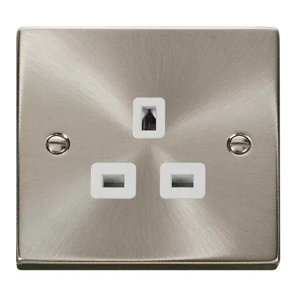 Click Deco Satin Chrome 13A 1 GANG 3 PIN SAFETY SHUTTER UNSWITCHED SOCKET OUTLET - SATIN CHROME - WHITE INSERT with White Insert – VPSC530WH