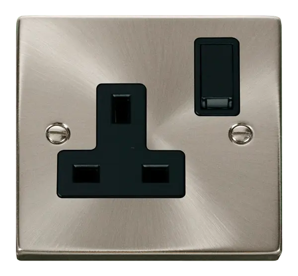Click Scolmore Click Deco Satin Chrome 13A 1G DP Switched Socket Black Insert VPSC035BK