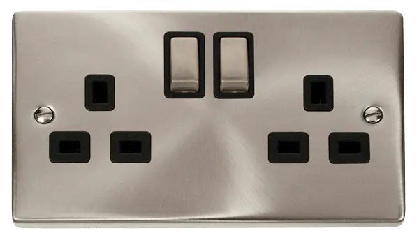 Click Scolmore Click Deco Satin Chrome 13A Double Switched Socket with Black Insert – VPSC536BK