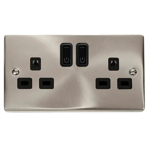 Click Scolmore Click Deco Satin Chrome 13A Single Switched Socket with Black Insert – VPSC30536BK