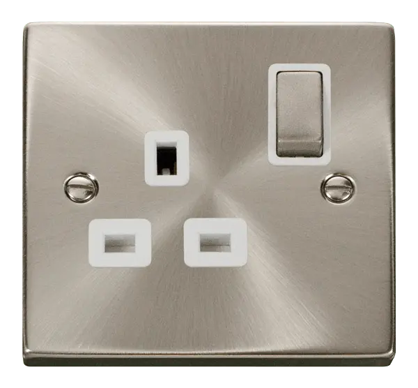 Click Scolmore Click Deco Satin Chrome 13A Single Switched Socket with White Insert – VPSC535WH