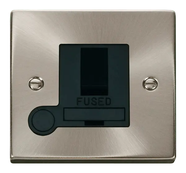 Click Scolmore Click Deco Satin Chrome 13A Switched Fused Spur with Flex Outlet Black Insert VPSC051BK