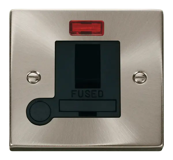 Click Scolmore Click Deco Satin Chrome 13A Switched Fused Spur with Neon and Flex Outlet Black Insert VPSC052BK