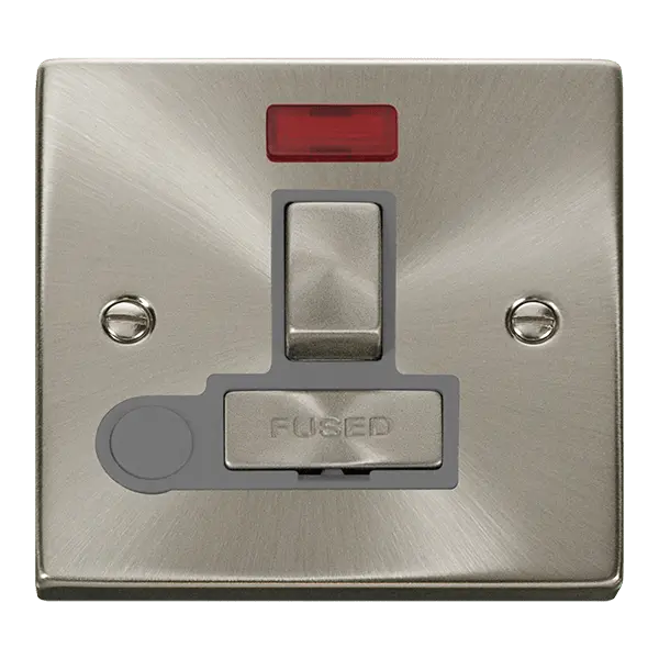 Click Scolmore Click Deco Satin Chrome 13A Switched Fused Spur with Neon and Flex Outlet Grey Insert VPSC552GY