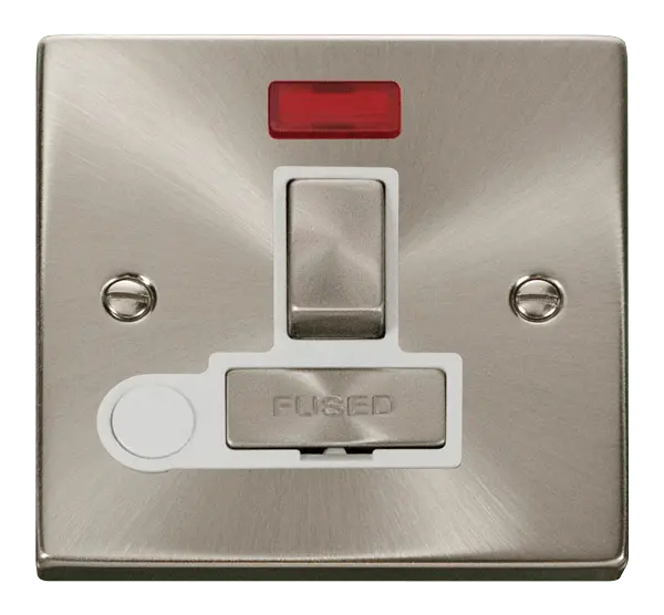 Click Scolmore Click Deco Satin Chrome 13A Switched Fused Spur with Neon and Flex Outlet White Insert VPSC552WH
