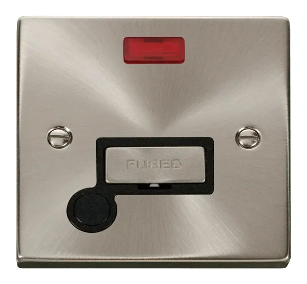 Click Scolmore Click Deco Satin Chrome 13A Unswitched Fused Spur with Neon and Flex Outlet Black Insert VPSC553BK