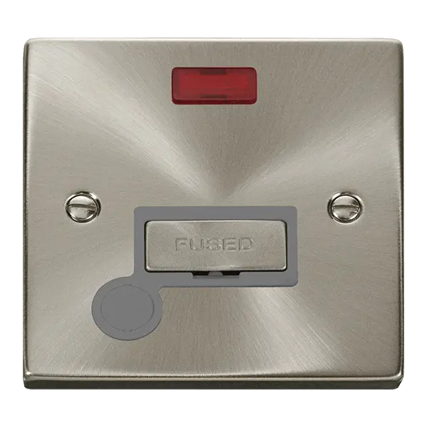 Click Scolmore Click Deco Satin Chrome 13A Unswitched Fused Spur with Neon and Flex Outlet Grey Insert VPSC553GY