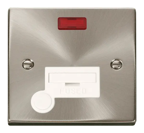Click Scolmore Click Deco Satin Chrome 13A Unswitched Fused Spur with Neon and Flex Outlet White Insert VPSC053WH