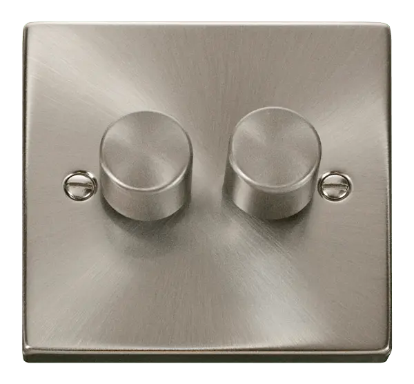 Click Scolmore Click Deco Satin Chrome 2 Gang 2 Way 100W LED Dimmer Switch with Satin Chrome Insert – VPSC162