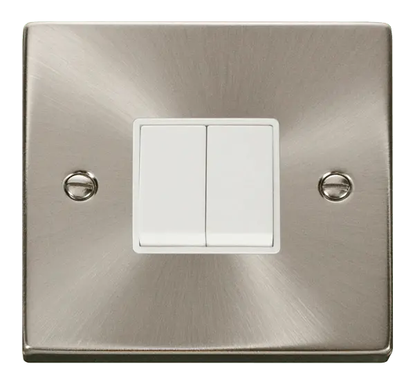 Click Scolmore Click Deco Satin Chrome 2 Gang 2 Way Light Switch with White Insert - VPSC012WH
