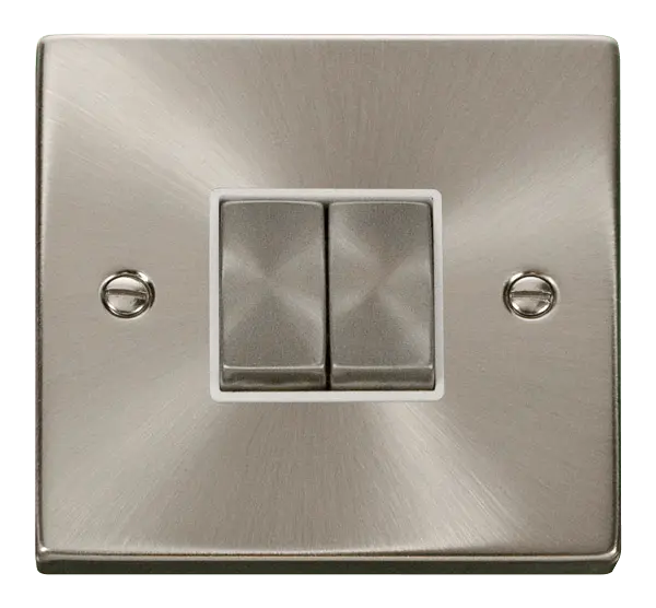 Click Scolmore Click Deco Satin Chrome 2 Gang 2 Way Light Switch with White Insert - VPSC412WH