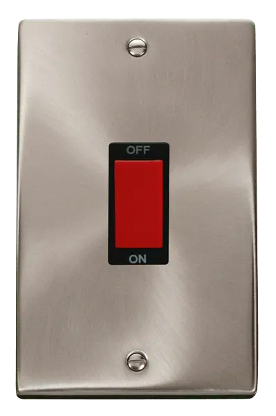 Click Scolmore Click Deco Satin Chrome 2 Gang 45A Vertical Double Pole Switch with Black insert - VPSC202BK