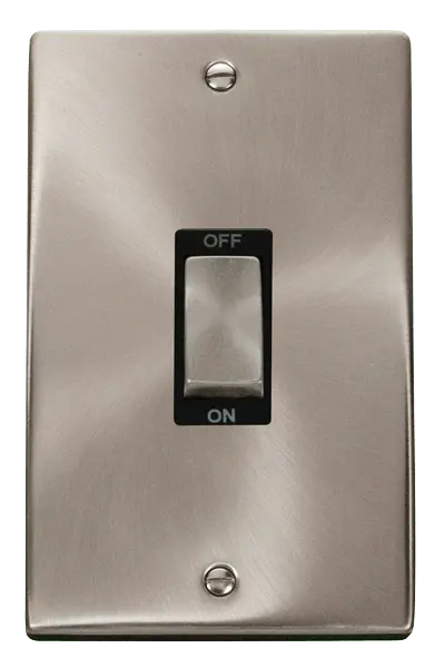 Click Scolmore Click Deco Satin Chrome 2 Gang 45A Vertical Double Pole Switch with Black insert - VPSC502BK