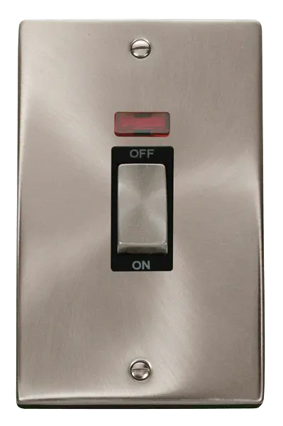 Click Scolmore Click Deco Satin Chrome 2 Gang 45A Vertical Double Pole Switch with Neon with Black insert - VPSC503BK