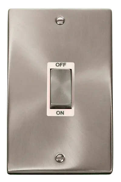 Click Scolmore Click Deco Satin Chrome 2 Gang 45A Vertical Double Pole Switch with White insert - VPSC502WH