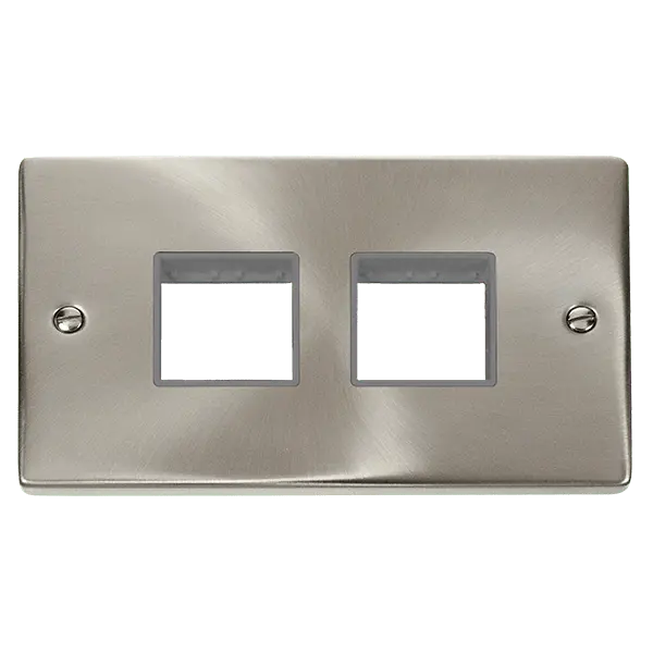 Click Deco Satin Chrome 2 Gang MiniGrid© Unfurnished Plate - 2 x 2 Apertures with Grey Insert – VPSC404GY