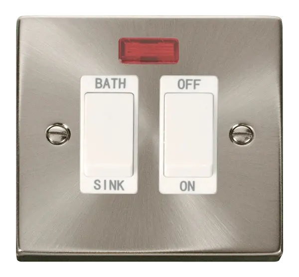 Click Scolmore Click Deco Satin Chrome 20A Double Pole Sink/Bath Switch with White insert - VPSC024WH