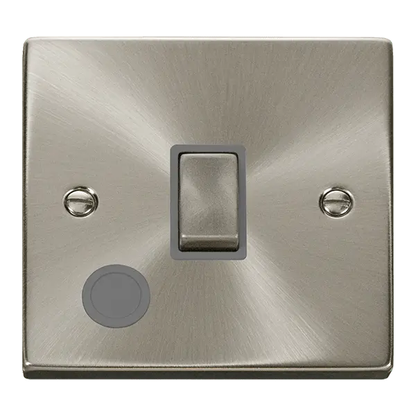 Click Scolmore Click Deco Satin Chrome 20A Double Pole Switch with Flex Outlet with Grey insert - VPSC522GY