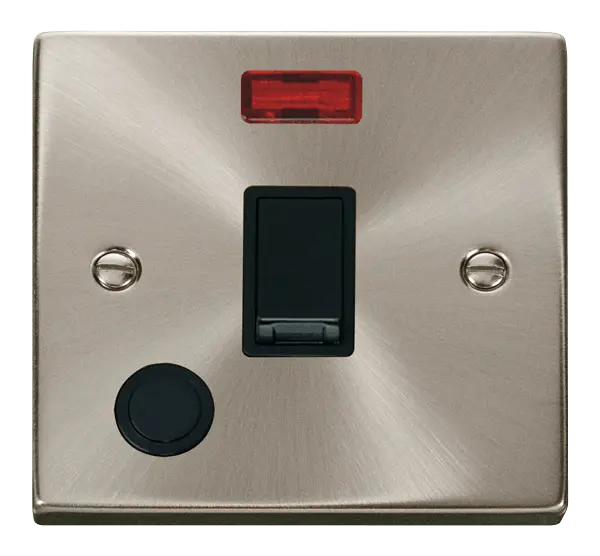 Click Scolmore Click Deco Satin Chrome 20A Double Pole Switch with Neon and Flex Outlet with Black insert - VPSC023BK