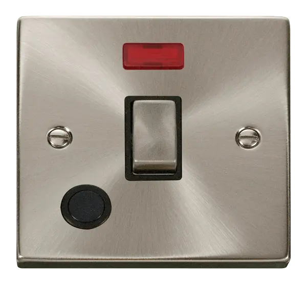 Click Scolmore Click Deco Satin Chrome 20A Double Pole Switch with Neon and Flex Outlet with Black insert - VPSC523BK