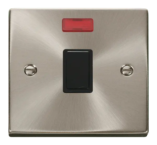 Click Scolmore Click Deco Satin Chrome 20A Double Pole Switch with Neon with Black insert - VPSC623BK
