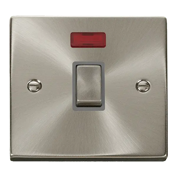 Click Scolmore Click Deco Satin Chrome 20A Double Pole Switch with Neon with Grey insert - VPSC723GY