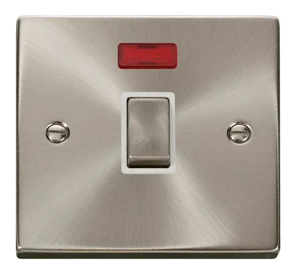 Click Scolmore Click Deco Satin Chrome 20A Double Pole Switch with Neon with White insert - VPSC723WH