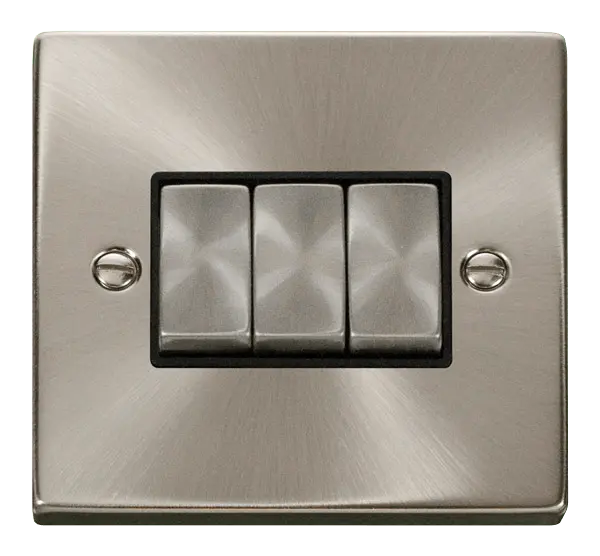 Click Scolmore Click Deco Satin Chrome 3 Gang 2 Way Light Switch with Black Insert - VPSC413BK