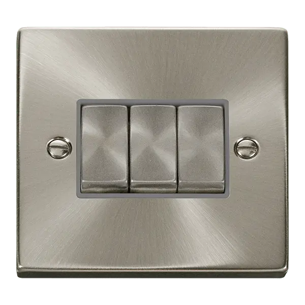 Click Scolmore Click Deco Satin Chrome 3 Gang 2 Way Light Switch with Grey Insert - VPSC413GY