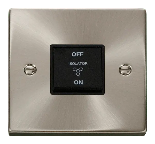 Click Scolmore Click Deco Satin Chrome 3 Pole Fan Isolator Switch with Black insert - VPSC020BK