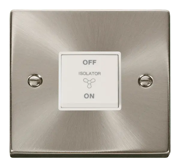 Click Scolmore Click Deco Satin Chrome 3 Pole Fan Isolator Switch with White insert - VPSC020WH