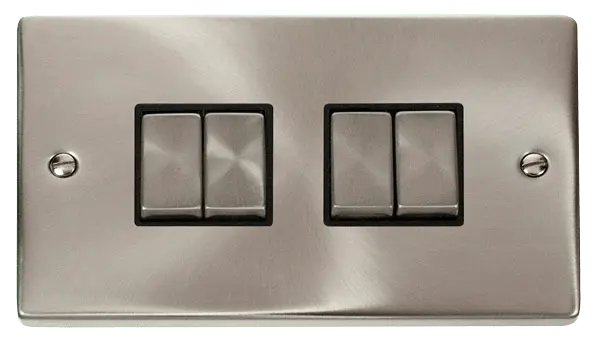 Click Scolmore Click Deco Satin Chrome 4 Gang 2 Way Light Switch with Black Insert - VPSC414BK