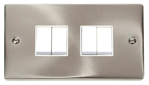 Click Scolmore Click Deco Satin Chrome 4 Gang 2 Way Light Switch with White Insert - VPSC019WH