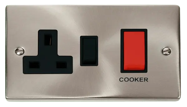 Click Scolmore Click Deco Satin Chrome 45A DP Switch and Socket with Black insert - VPSC204BK