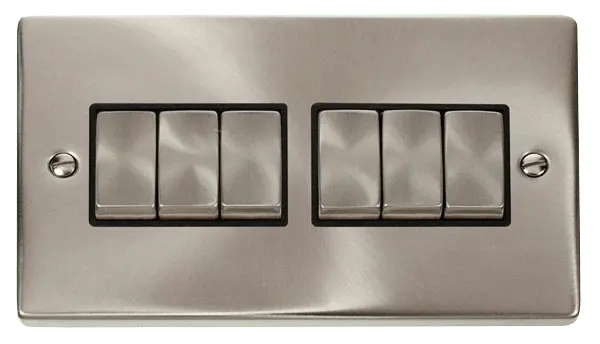 Click Scolmore Click Deco Satin Chrome 6 Gang 2 Way Light Switch with Black Insert - VPSC416BK