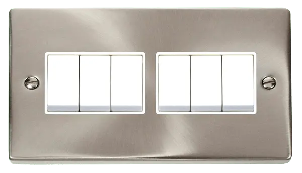 Click Scolmore Click Deco Satin Chrome 6 Gang 2 Way Light Switch with White Insert - VPSC105WH