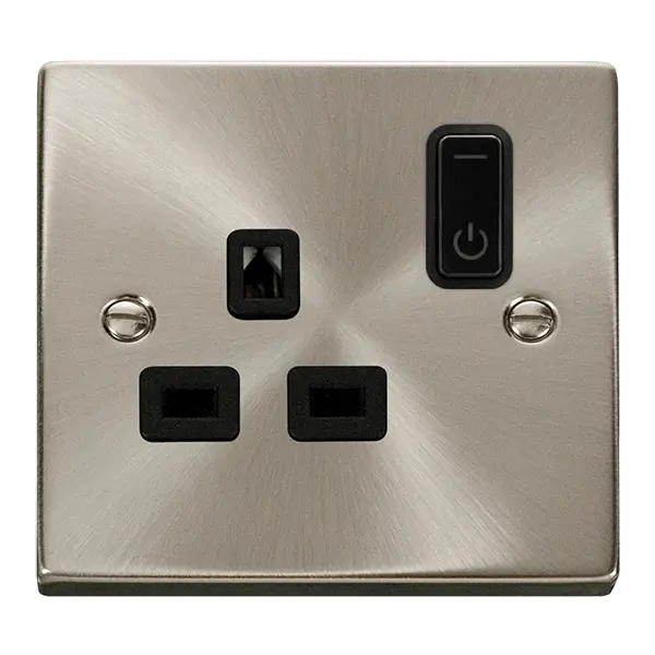 Click Scolmore Click Deco Satin Chrome Click Smart+ 13A 1G Smart Switched Socket Black Insert VPSC30535BK
