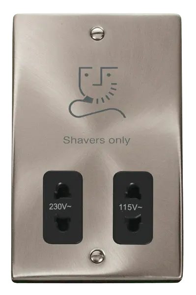 Click Scolmore Click Deco Satin Chrome Dual Voltage Shaver Socket 115/230V Black Insert VPSC100BK