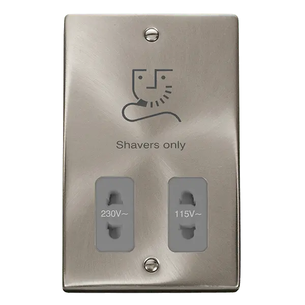 Click Scolmore Click Deco Satin Chrome Dual Voltage Shaver Socket 115/230V Grey Insert VPSC100GY