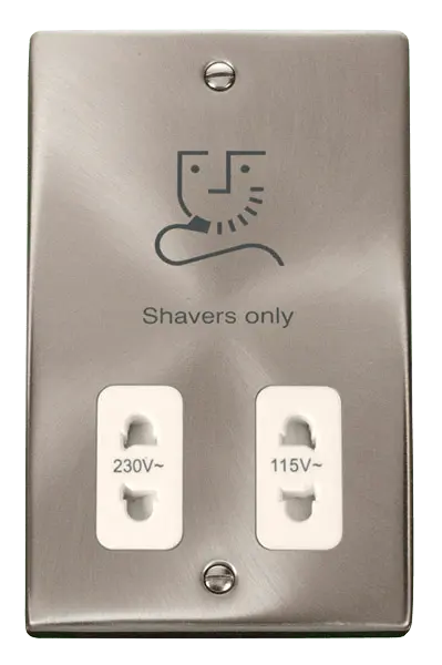 Click Scolmore Click Deco Satin Chrome Dual Voltage Shaver Socket 115/230V White Insert VPSC100WH