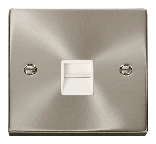 Click Scolmore Click Deco Satin Chrome Single Master Telephone Point with White Insert – VPSC120WH