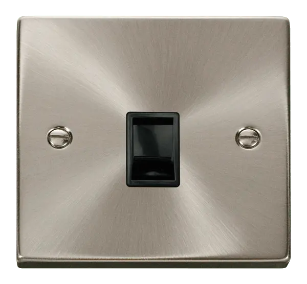 Click Scolmore Click Deco Satin Chrome Single RJ11 Socket Ireland/USA with Black Insert – VPSC115BK
