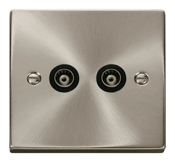 Click Scolmore Click Deco Satin Chrome Twin Isolated Coaxial Socket with Black Insert – VPSC159BK