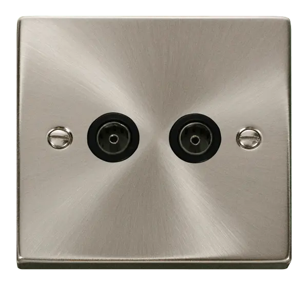 Click Scolmore Click Deco Satin Chrome Twin Non-Isolated Coax Socket with Black Insert – VPSC066BK
