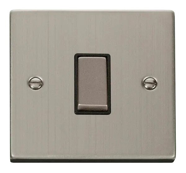 Click Deco Stainless Steel 1 Gang Intermediate 'Ingot' 10AX Switch with Black Insert – VPSS425BK