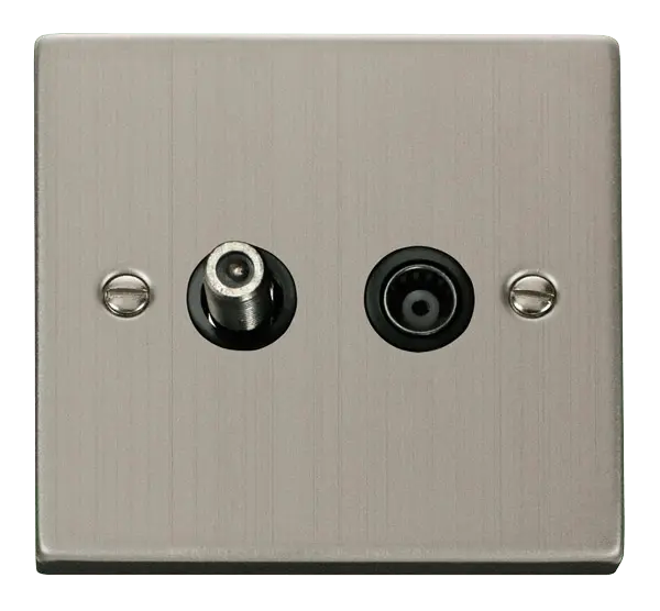 Click Deco Stainless Steel 1 Gang Satellite & Isolated Coaxial Socket Outlet with Black Insert – VPSS157BK