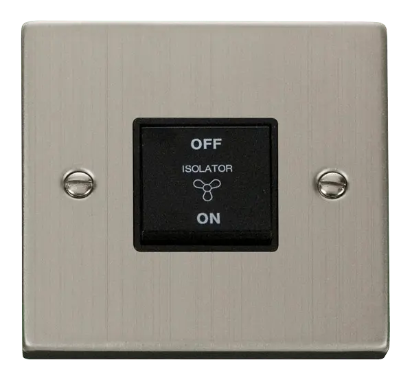 Click Deco Stainless Steel 10A 3 POLE FAN ISOLATION PLATE SWITCH with Black Insert – VPSS020BK
