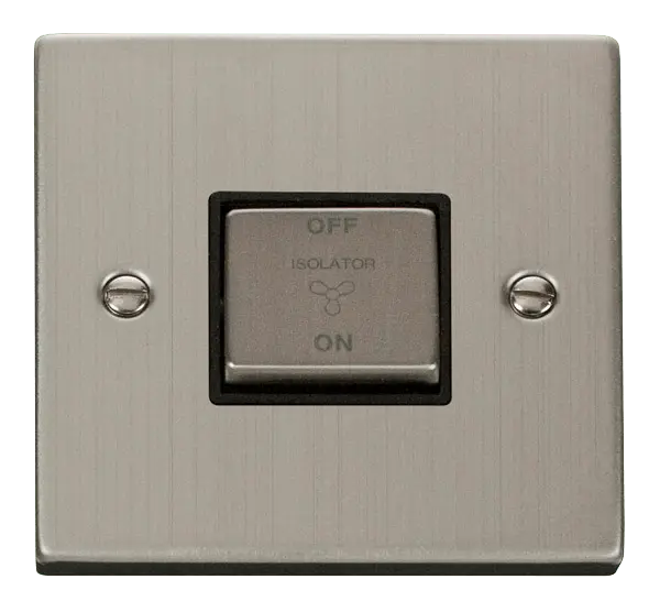 Click Deco Stainless Steel 10A INGOT 3 POLE FAN ISOLATION PLATE SWITCH with Black Insert – VPSS520BK