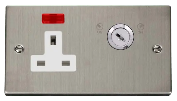 Click Deco Stainless Steel 13A 1 Gang DP Key Lockable Socket With Neon with White Insert – VPSS675WH