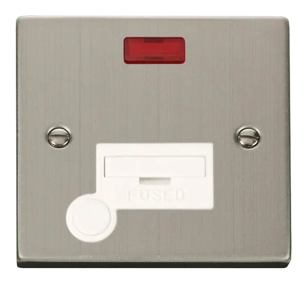 Click Deco Stainless Steel 13A Fused Connection Unit With Flex Outlet & Neon with White Insert – VPSS053WH